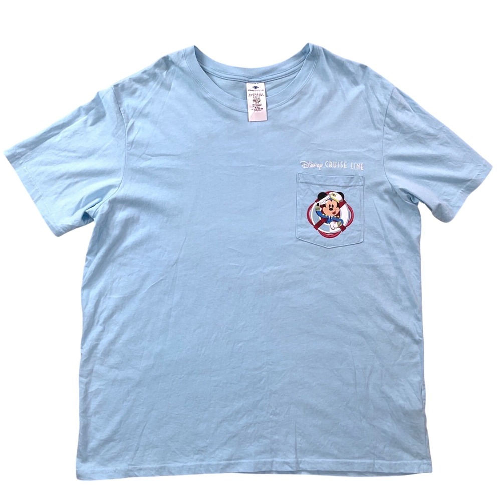 Disney Cruise Line Mickey Mouse Pocket T-Shirt XL Light Blue Nautical Graphic